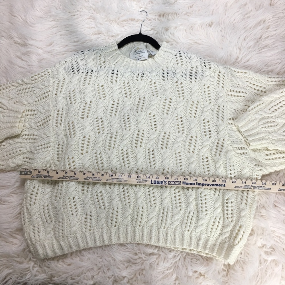 Vintage 90s Express Sweater | Cream Fisherman Knit Coastal Grandpa Chic - Picture 7 of 9